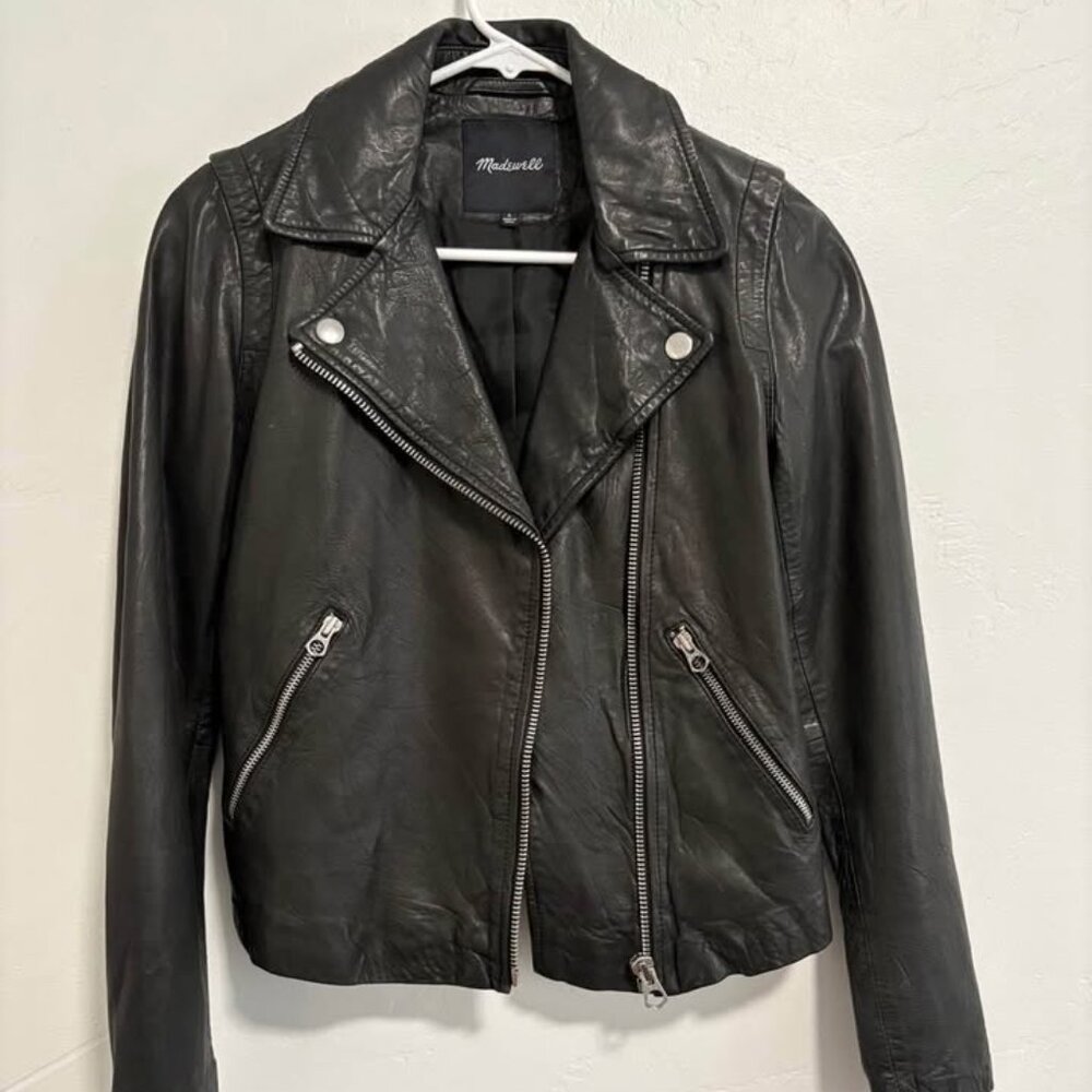 Madewell washed leather motorcycle jacket women’s size Small $275